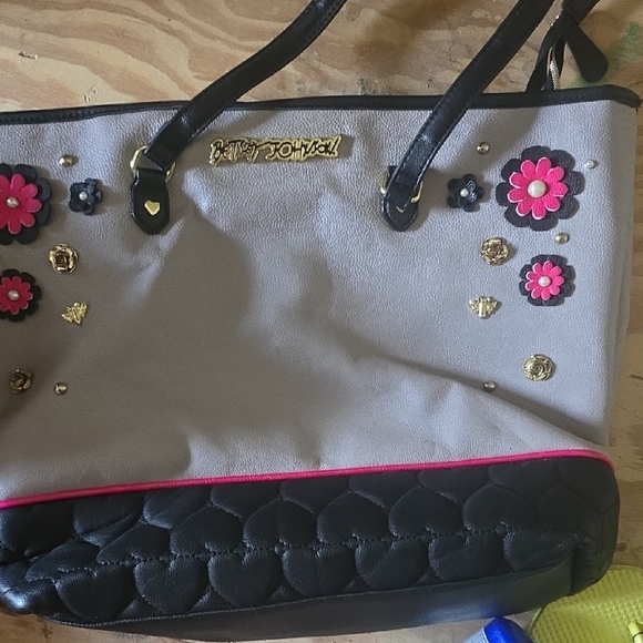 Betsey Johnson Handbags - Betsey Johnson Gray and Black Floral Tote Bag